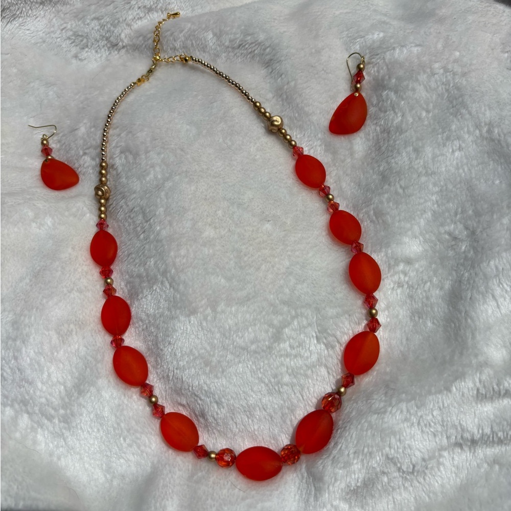 Tangerine beach glass Beaded Necklace Set